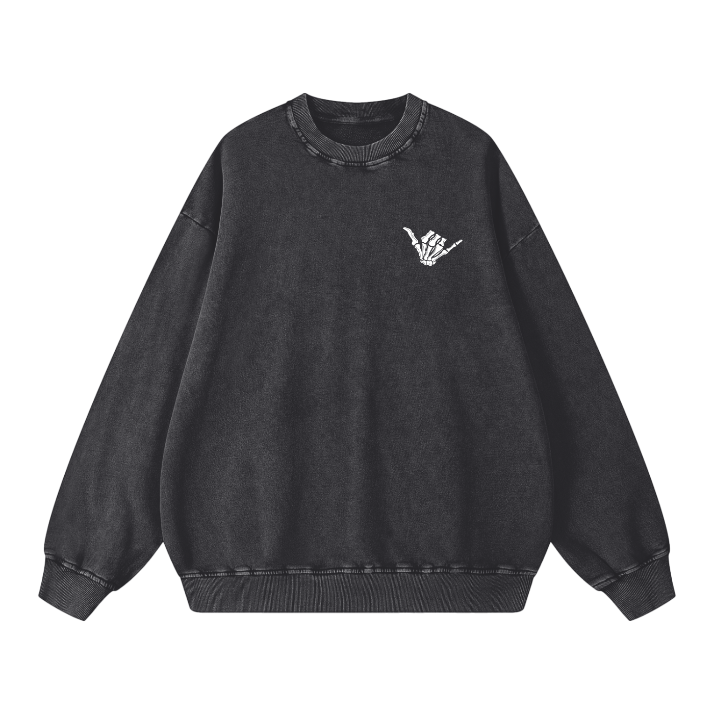 Black sweatshirt with shaka logo on front left chest