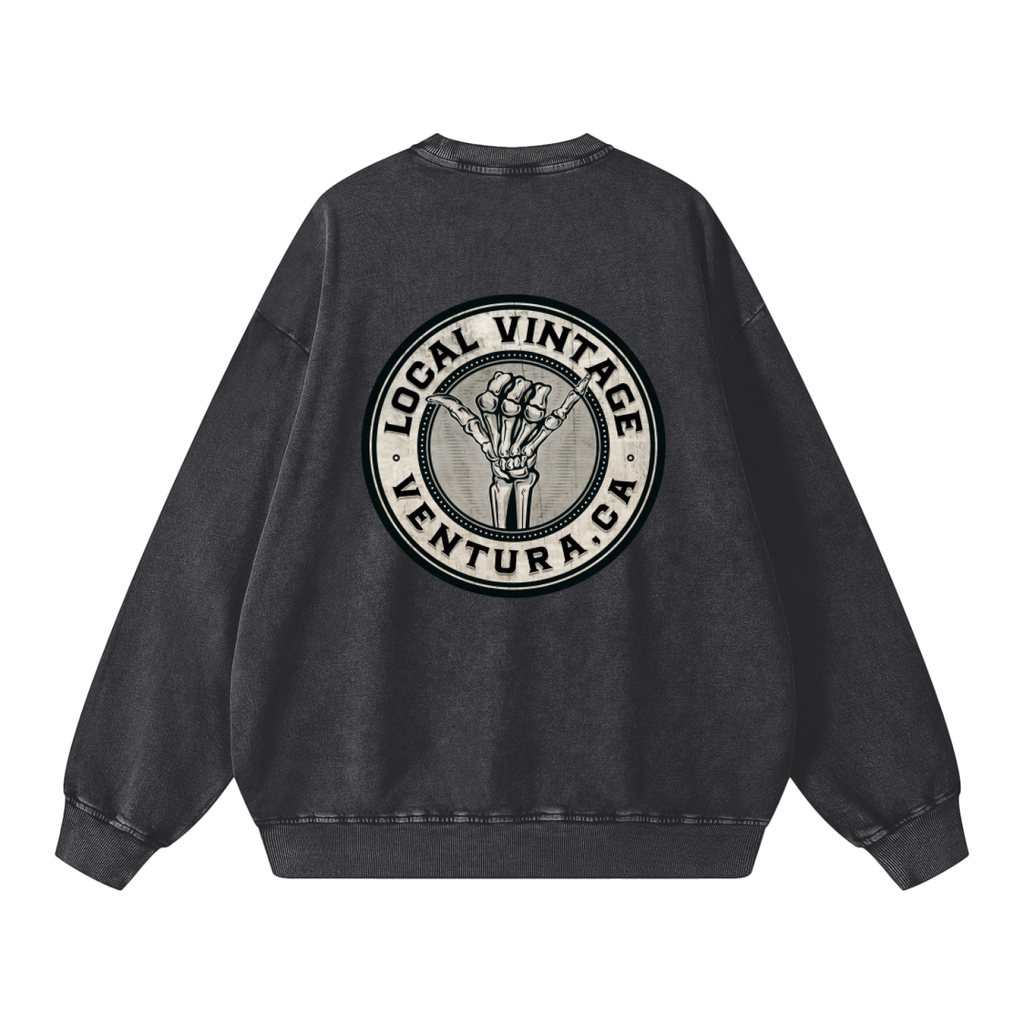 Black sweatshirt with a logo on the back on a white background