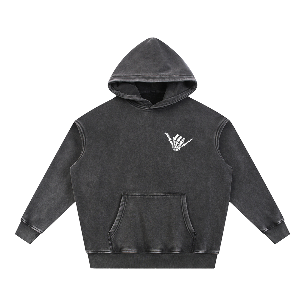 Black hoodie with a white logo on a white background