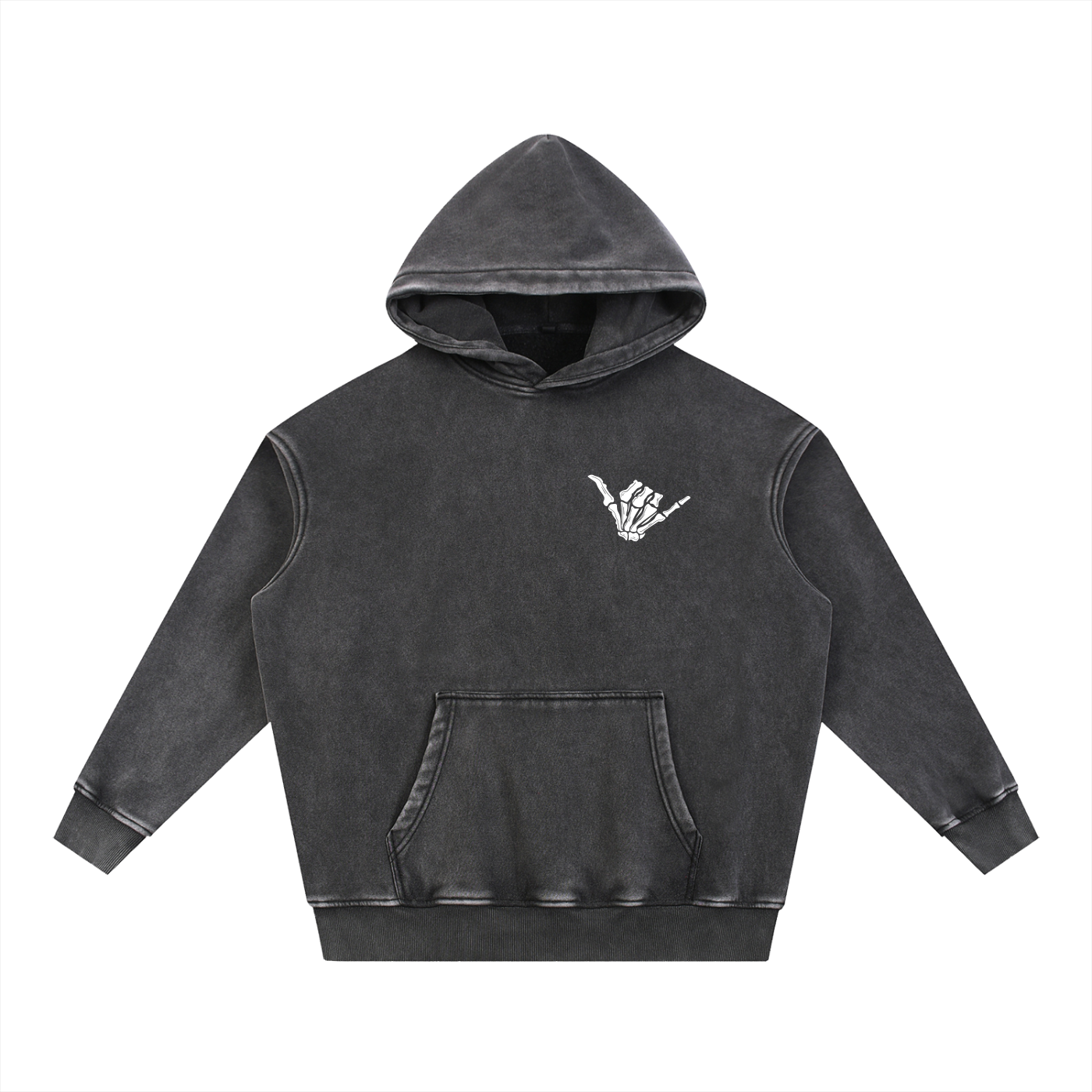 Black hoodie with a white logo on a white background